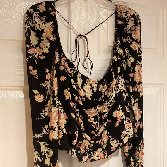 Free People Hilary Floral Print Long Puffed Sleeve Tie Back Smocked - Picture 16 of 16